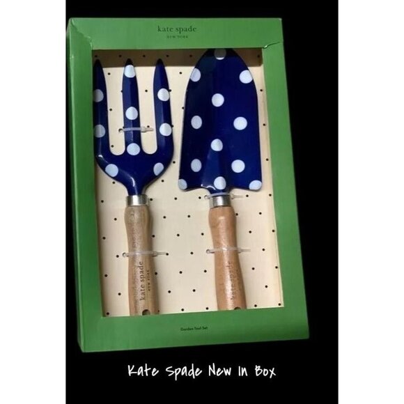 Kate Spade New York Polka Dot Garden Tool Set - 2 Wooden Handle Tools New In Box - Picture 1 of 2